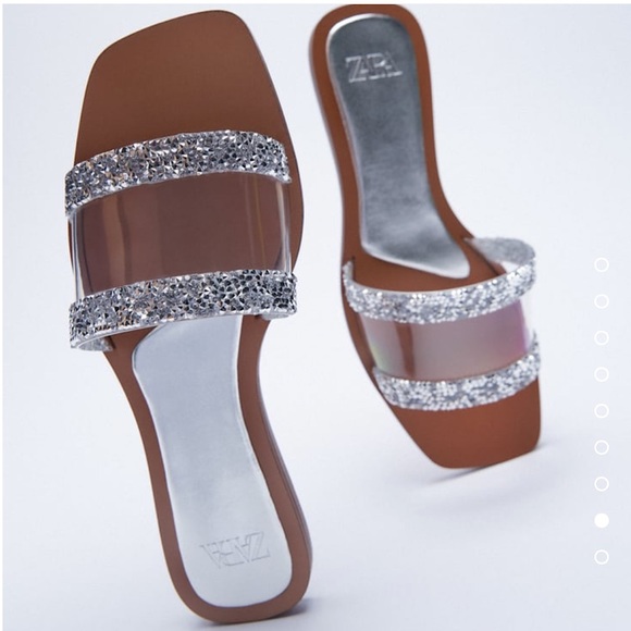 ZARA RHINESTONE FLAT VINYL SANDALS